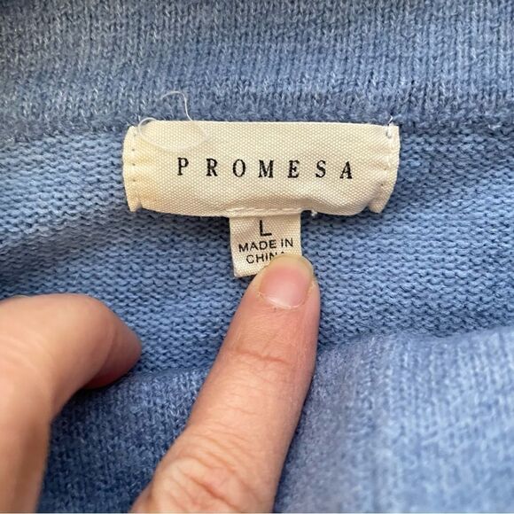 PROMESA High Art Asymmetrical Funnel Neck Sweater Ash Blue wool blend sz Large‎ - Picture 8 of 12